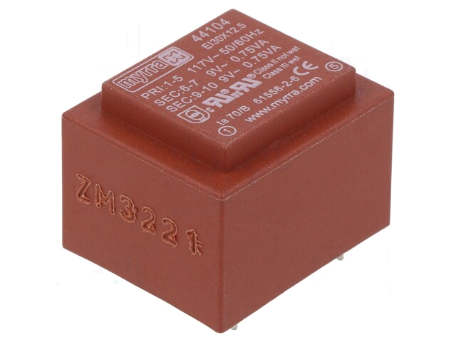 Transformator: ingegoten; 1,5VA; 117VAC; 9V; 9V; 83mA; 83mA; PCB Transformator: ingegoten; 1,5VA; 117VAC; 9V; 9V; 83mA; 83mA; PCB